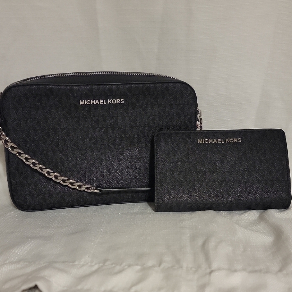 Michael Kors Black Logo Crossbody and Wallet